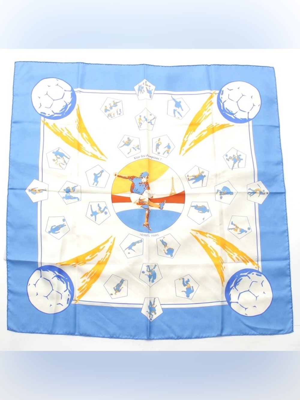 Hermès 1998Vintage Vive Les Champions Silk Scarf Carre 90/Paris Soccer World Cup